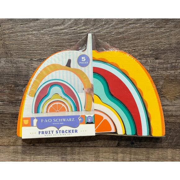 FAO Schwarz Fruit Stacker Wood Building Set, Montessori Toy, Nesting Puzzle NEW! - Picture 3 of 9